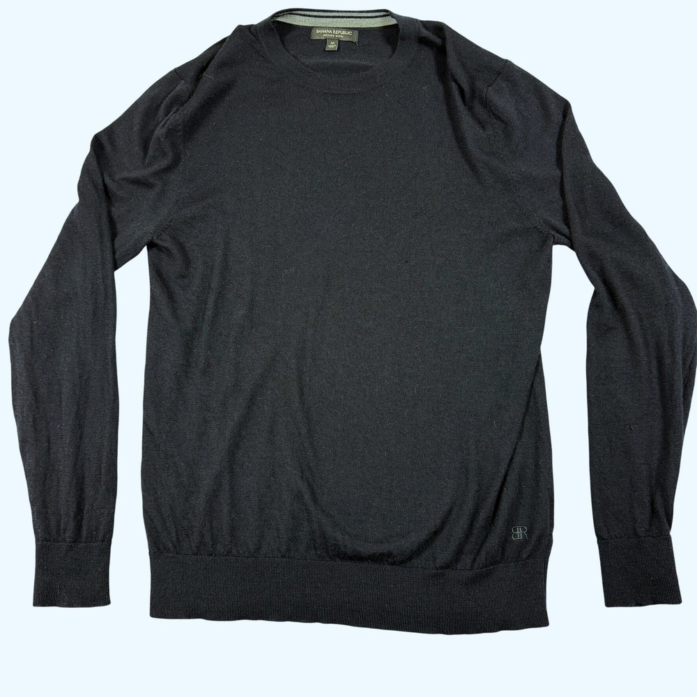 Banana Republic Merino Wool Crewneck Sweater Mens Medium Black Long Sleeve Knit